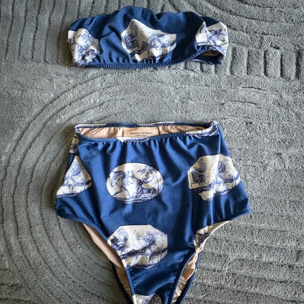 Andrea Iyamah Blue and White Printed Bikini